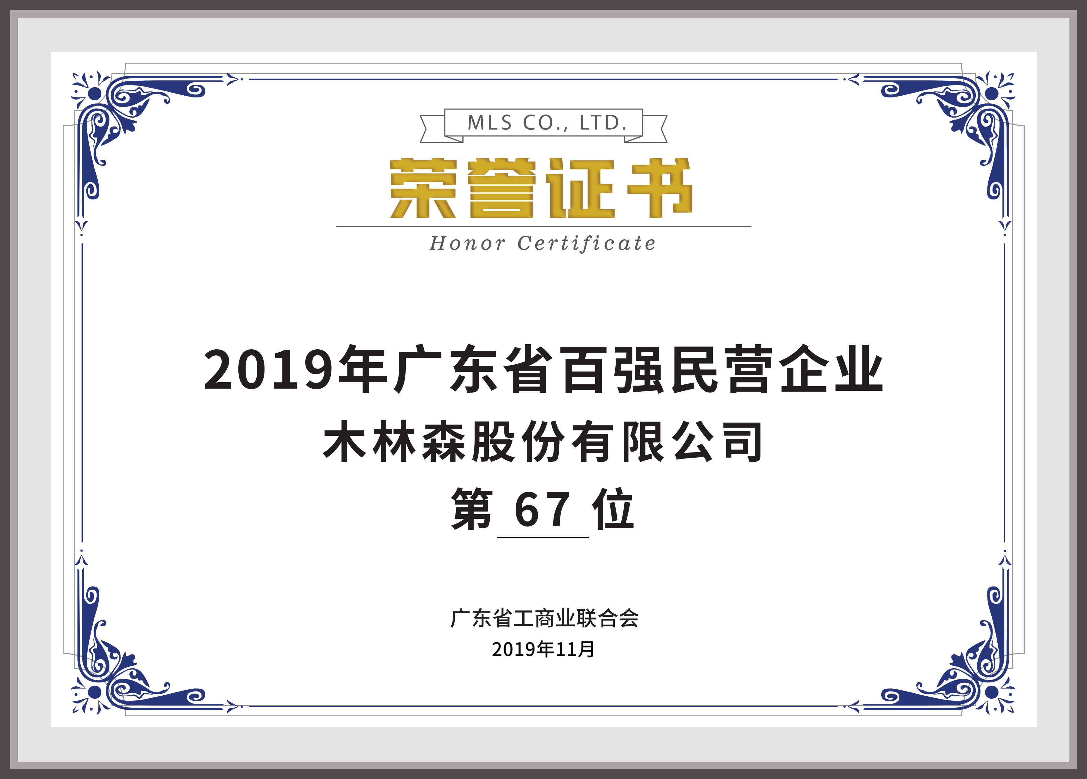 2019广东省百强民营企业第67位